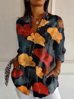 Retro Leaf Print Casual Blouse
