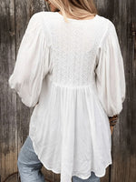 Retro Ruffled V-neck Puff Sleeve Top