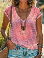 Vintage Gradient V-neck Short Sleeves Casual T-shirt