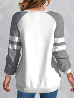 Casual Cat Loose Raglan Sleeve Split Joint Crew Neck Sweatshirt
