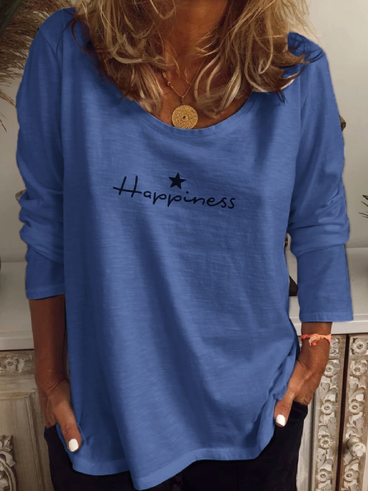 O-Neck Happiness Print Long Sleeve T-shirt