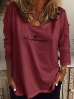 O-Neck Happiness Print Long Sleeve T-shirt