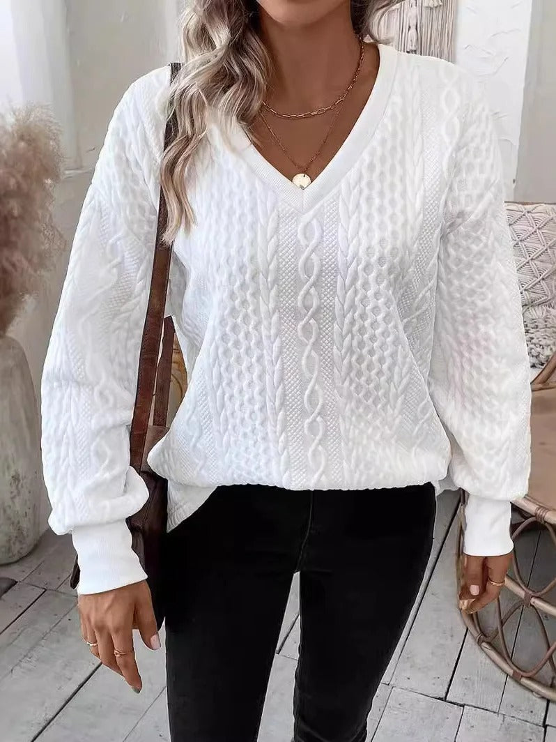 Casual Plain V Neck Regular Fit Daily Sweatshirt