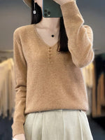 Casual Plain Long Sleeve V Neck Wool/Knitting Buckle Sweater