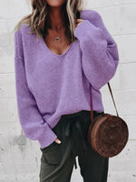 Plain Casual Long Sleeve V Neck Yarn/Wool Yarn Sweater