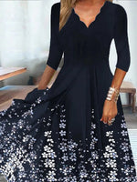 Casual Elegant Floral V Neck Daily Loose 3/4 Sleeves Lightweight Maxi Dress