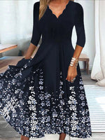 Casual Elegant Floral V Neck Daily Loose 3/4 Sleeves Lightweight Maxi Dress