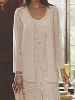 Women's Long Sleeve Two Piece Set Spring Fall Coat and Skirt Elegant Party