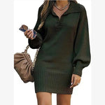 Plain V Neck Long Sleeve Comfy Casual Midi Dress