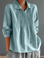Floral Print Notched Long Sleeve Loose Blouse