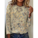 Ethnic Lace Crew Neck Long Sleeve Comfy Blouse