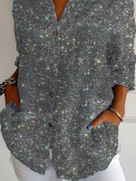 Geometric Sequins Shirt Collar Long Sleeve Loose Shirt