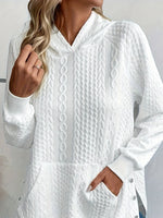 Casual Hooded Fall Fashion Side Split Buckles Long Sleeve Patch Pocket Sweatshirt
