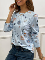 Casual Floral Print Crew Neck Long Sleeve Daily Loose Blouse
