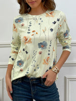 Casual Floral Print Crew Neck Long Sleeve Daily Loose Blouse