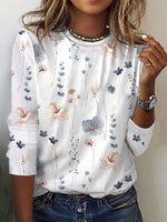 Casual Floral Print Crew Neck Long Sleeve Daily Loose Blouse
