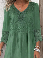 Plain Lace Casual Loose 3/4 Sleeves Midi Dress