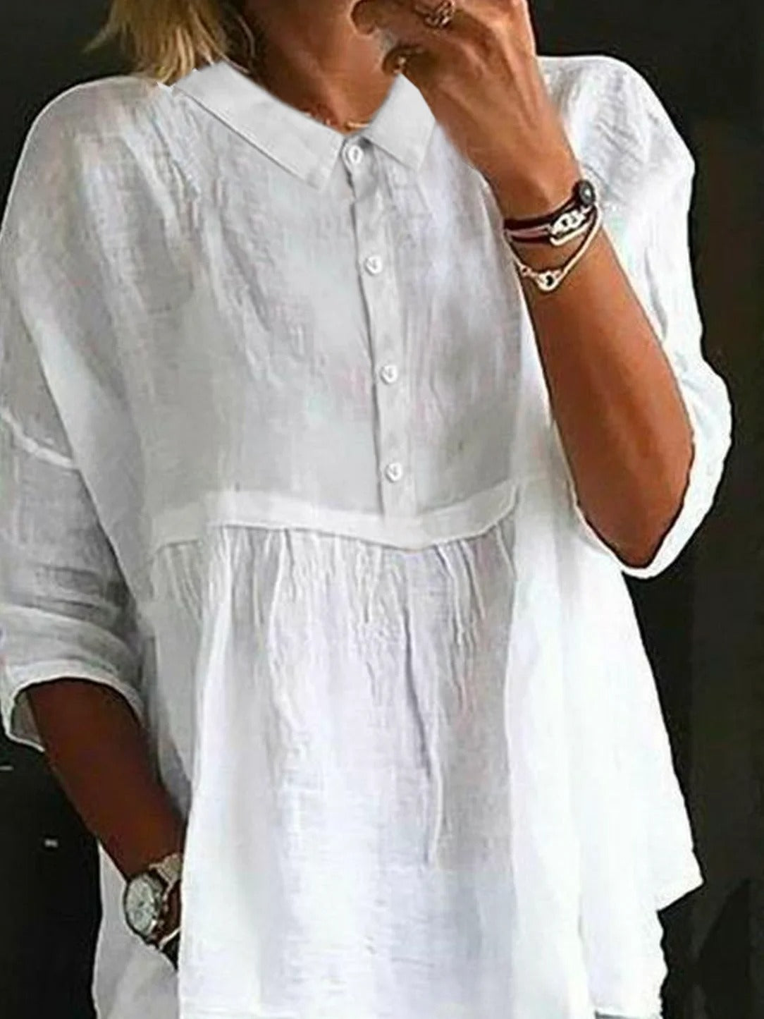 Plain Casual Shirt Collar Linen Blouse