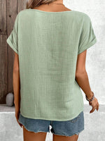 Green Crew Neck Short Sleeves Basic Blouse