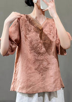 Floral Embroidery V-neck Loose Casual Shirt