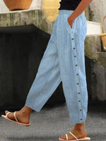 Plain Casual Buckle Micro-Elasticity Ankle Pants