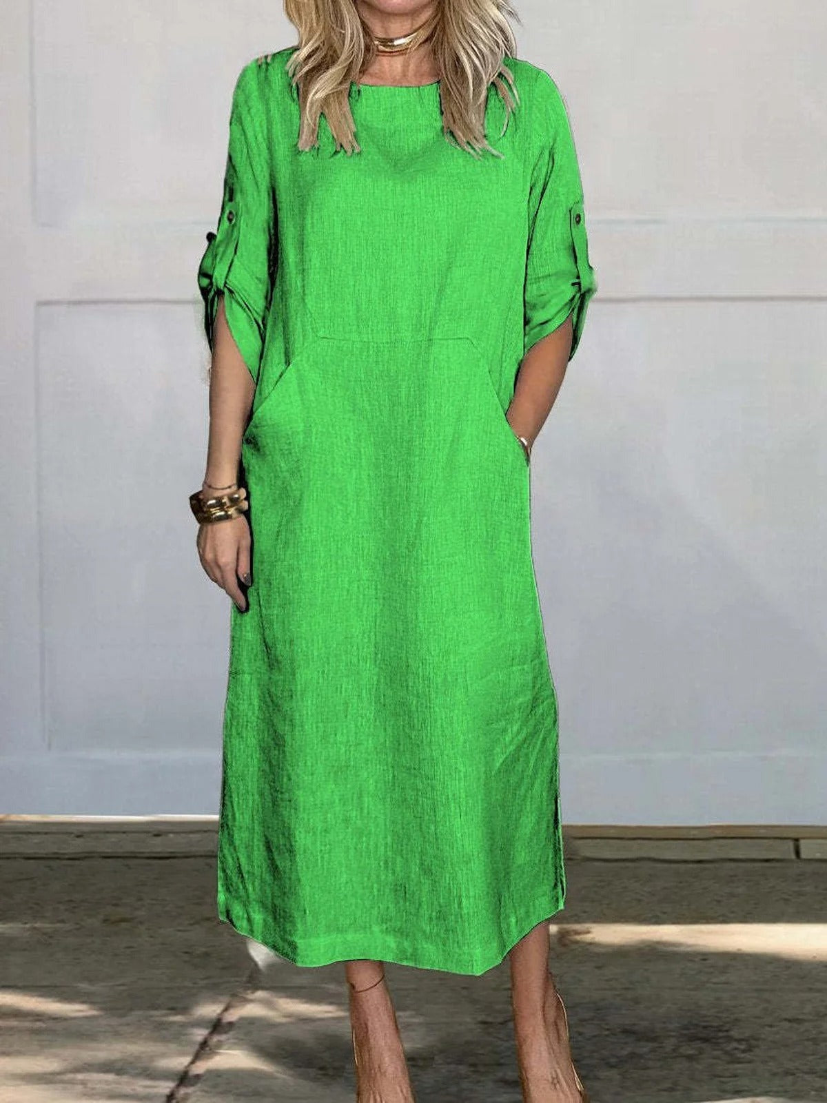 Loose Fit Plain Casual Crew Neck Dress