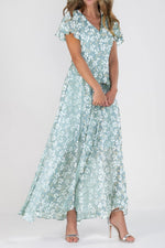 V-Neck Short Sleeve Chiffon Floral Maxi Dress