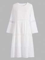Crew Neck 3/4 Sleeves Cotton Loose Fit Comfy Midi Dress