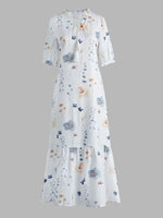 Floral V-neck Half Sleeve Loose Fit Maxi Dress