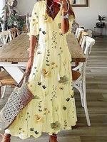 Floral V-neck Half Sleeve Loose Fit Maxi Dress