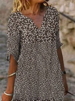 Floral V Neck Half Sleeve H-Line Casual Mini Dress