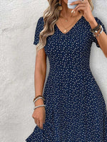 Polka Dot V-neck Short Sleeve Elegant Midi Dress
