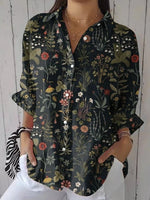 Stylish Floral Print Shirt Collar 3/4 Sleeve Loose Shirt