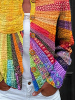 Colorful Artistic Print Button Cardigan