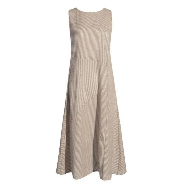 CasualStripedCrew Neck SleevelessCotton Midi Fit Dress