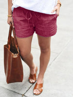 Women's Solid Pockets Drawstring Casual Shorts