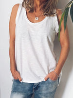 Sleeveless Cotton Crew Neck Plain Tank Top
