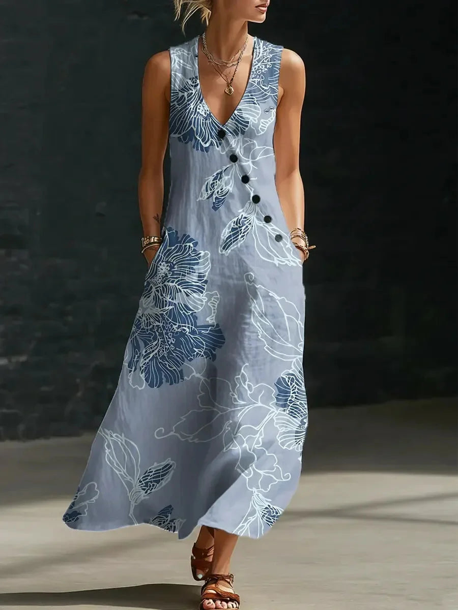Women's Floral Art Print Casual Sleeveless Dress