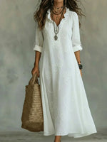 Retro Floral Ruffled Collar NeckLong Sleeve A-line Dress