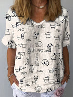 Women's Cute Dog Print Casual Short Sleeve Shirt