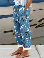 Blue Floral Print Jogger Pants