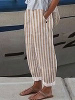 Beige Striped Harem Pants