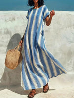 Women's Striped Art Round Neck Casual Stylish Short Sleeve Dress