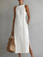 White Sleeveless Lace Trim Maxi Dress