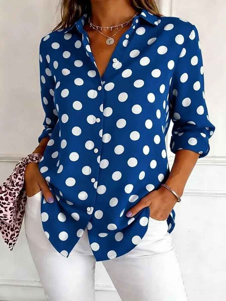 Blue Polka Dot 3/4 Sleeve Button-Down Shirt