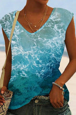 Ocean Gradient Print V-neck Sleeveless T-shirt