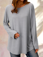 Solid Color Boat Neck Casual Long Sleeves Sweatshirt