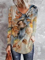 Maple Leaf Print V-neck Long Sleeves Sweatshirt