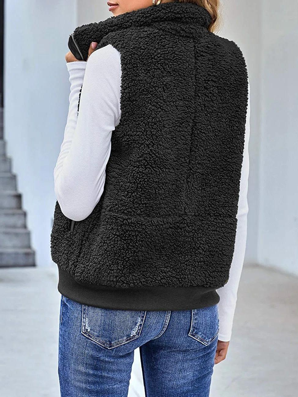 Solid Color Casual Zipper Plush Warm Jacket