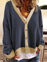 Plain V-neck Buttons Long Sleeves Sweater Cardigan